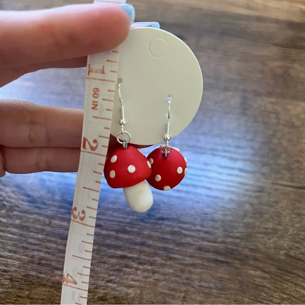 Handmade Red Cap Mushroom Earrings - Picture 6 of 7